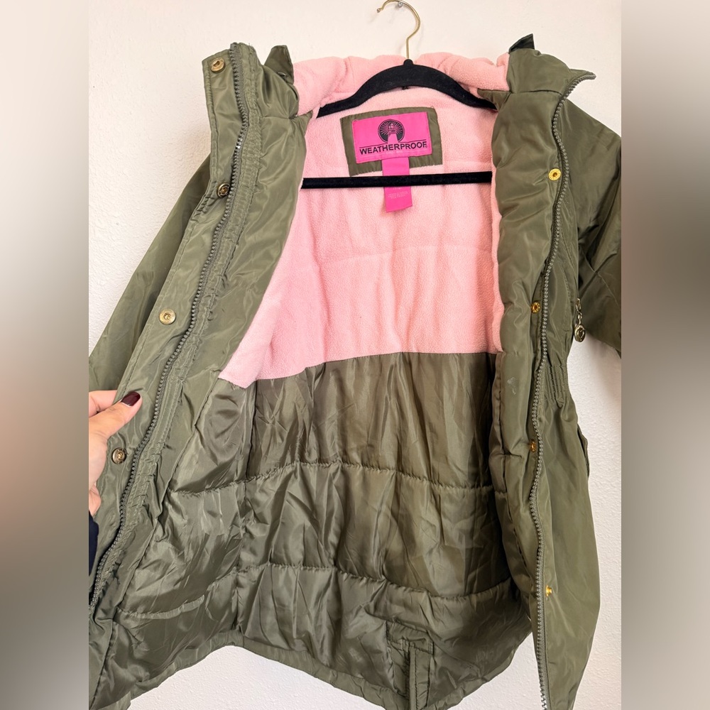 Weatherproof Girls Olive Green Fleece Lined Parka Jacket 7/8 - Picture 6 of 12